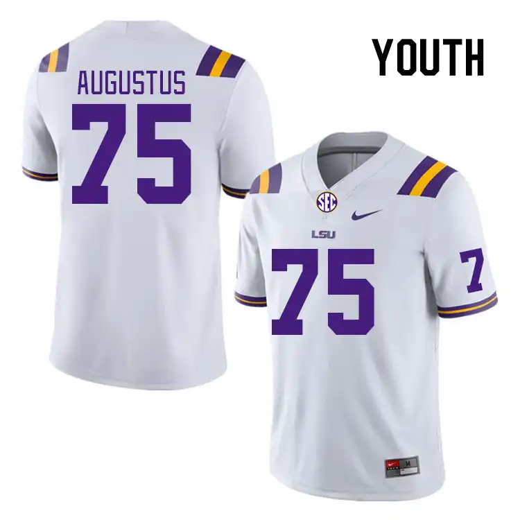 Youth LSU Tigers Braden Augustus #75 White NCAA Football Jersey